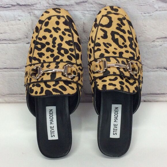 Steve Madden Rylie Mules Women's 6M Leopard Print Cow Hair Vegan Leather Slip On - Picture 3 of 12